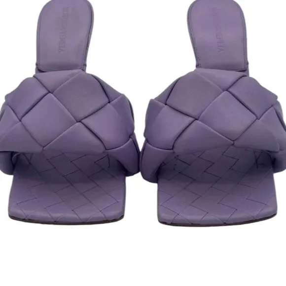 New Bottega Veneta Lido Heeled Leather Square Toe Sandals EU 39/ US 9 Lavender - Picture 2 of 9